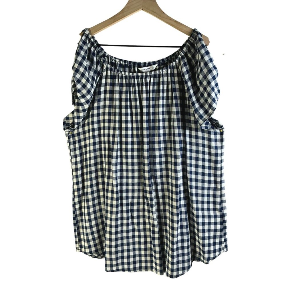 Counterparts - Women’s Gingham Off-Shoulder Blouse | Blue & White | Size M